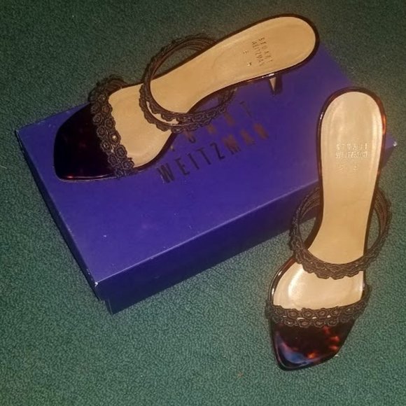STUART WEITZMAN | Sandal | “Forgetmeknot” | Cognac tartar | Kitten Heel | Size 8 - Picture 2 of 16